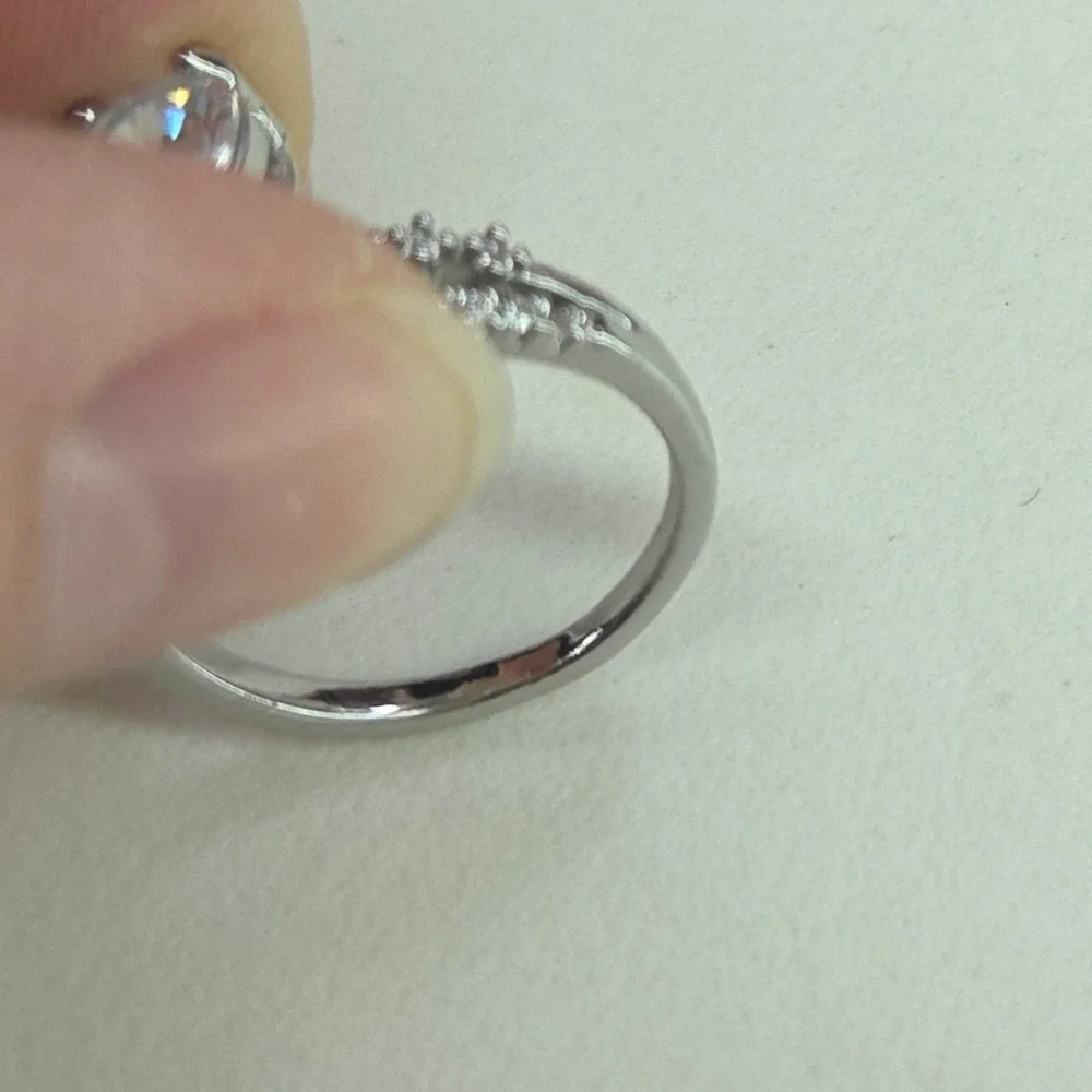 Silver Tone Pear Marquise Cubic Zirconia Statement Ring Size 7.5 Clear Pavé Band
